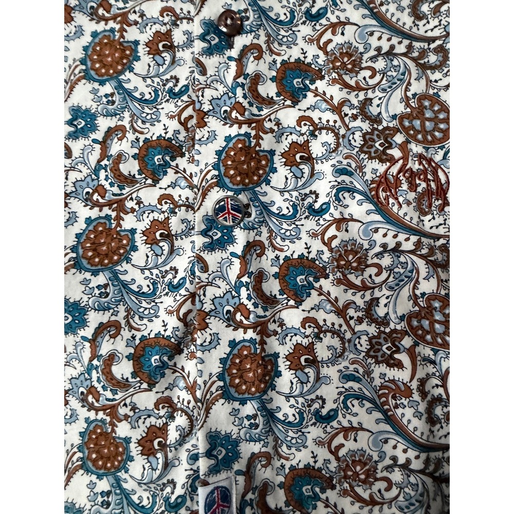John Lennon Mens Floral Paisley Button Down Shirt Blue Brown Long Sleeve 3XL - Picture 7 of 10